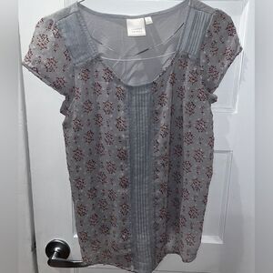Lauren Conrad Sheer Gray and Floral Top Size Small